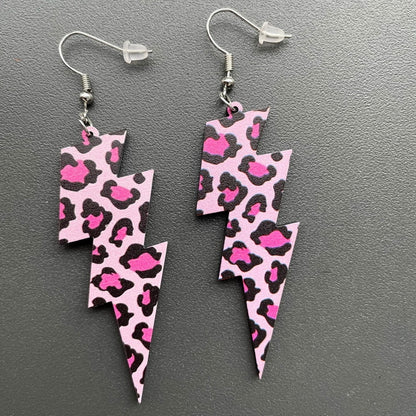 Pink Leopard Big Lightning Dangle Earrings Women Girl Fashion Trendy Jewelry