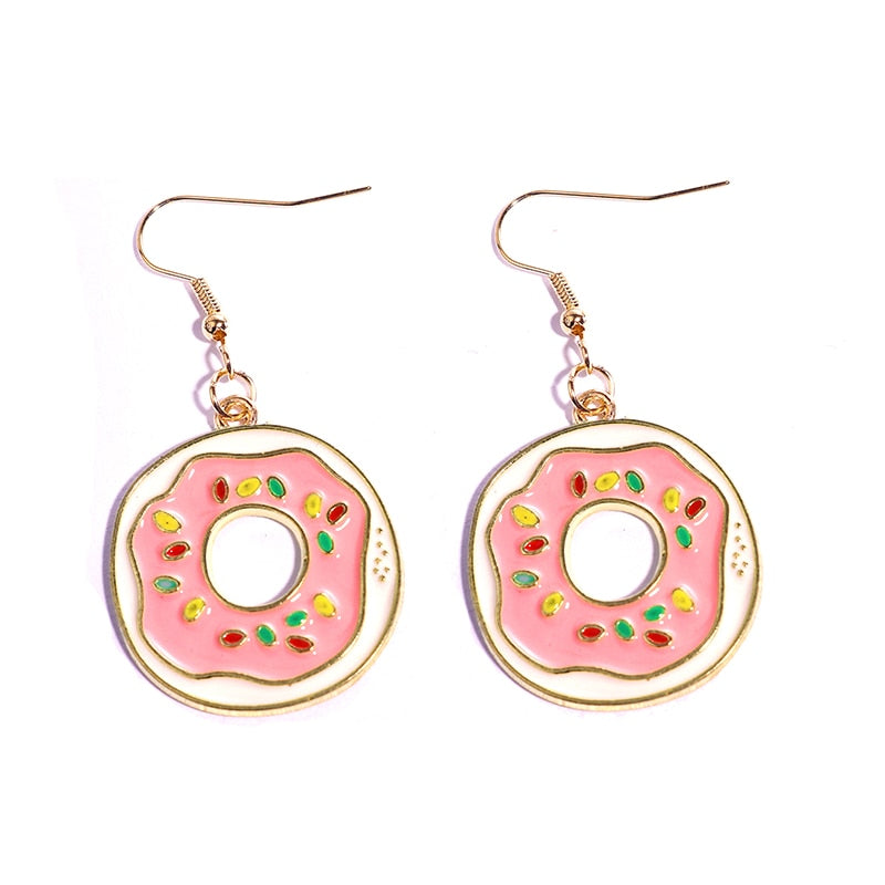 Pink Donut Drop Earrings Women Art Fashion Cartoon Earrings Creative Jewelry