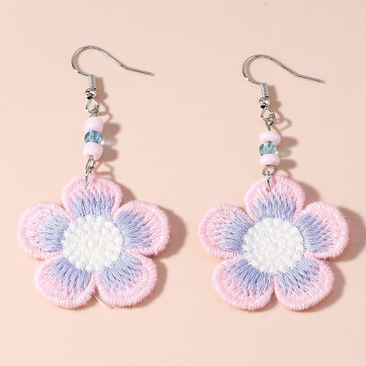 Knitted Pastel Flower Dangle Drop Earrings Women Charms Earring Fashion Creative