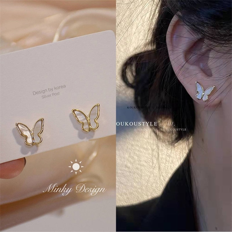 15 Styles Cute Bowknot Butterfly Pearl Stud Earrings Female Jewelry Trendy Cute