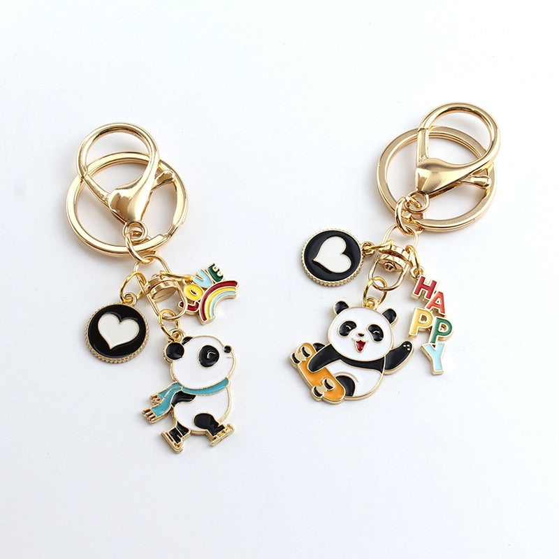 4 Styles Cartoon Cute Sports Skating Panda Keychain Charms Creative Girls Bag