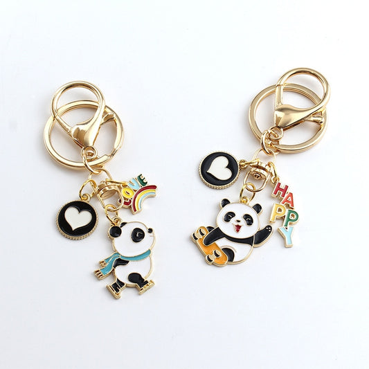4 Styles Cartoon Cute Sports Skating Panda Keychain Charms Creative Girls Bag