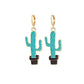 Retro Drip Oil Blue Cactus Pendant Drop Earrings Hip Hop Women Party Gift