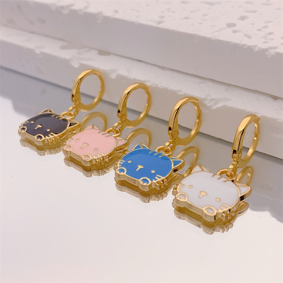 Blue Kitty Drop Earrings Women Creativity Jewelry Cute Earring Girls Gift