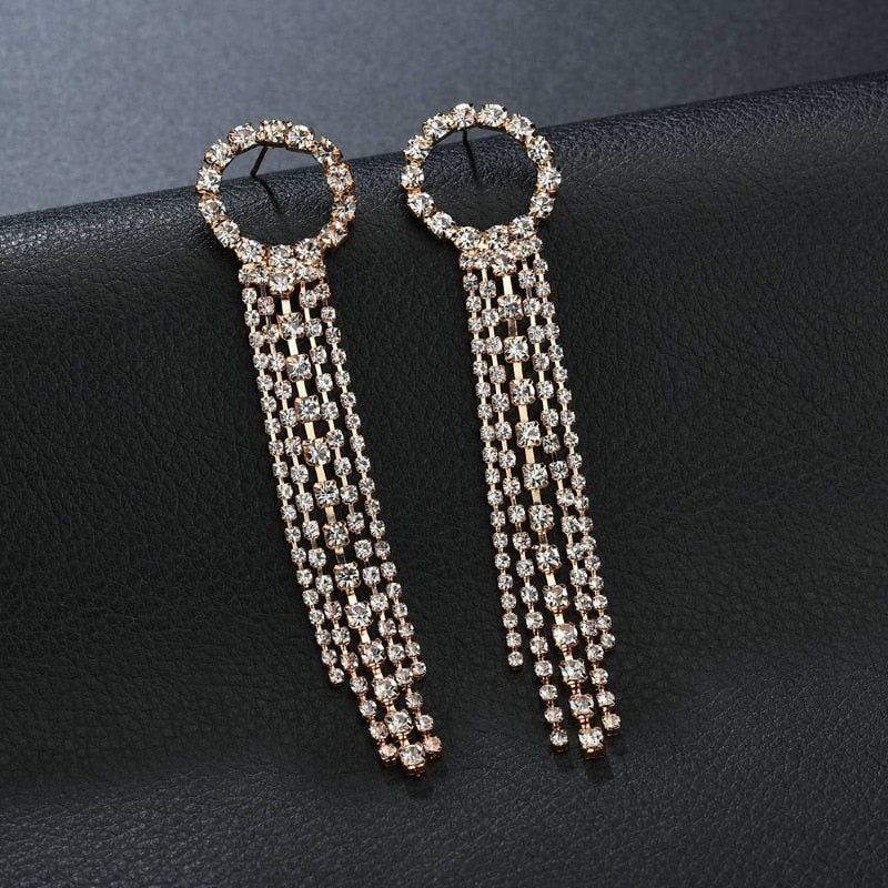 14 Styles Rhinestone Crystal Long Tassel Drop Earrings Women Party Wedding