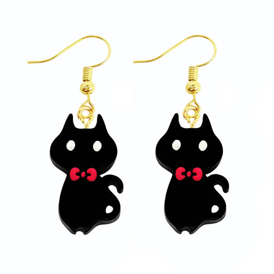 Black Cat with Red Bow Dangle Earrings Women Gifts Earring Cute Girls Eardrop