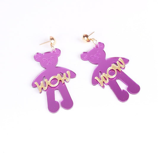 Wow Purple Bear Acrylic Drop Earrings Women Travel Fashion Cartoon Earrings