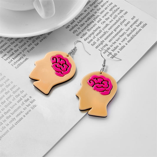 Pink Brain Drop Earrings Women Travel Fashion Cartoon Earrings Creative Jewelry