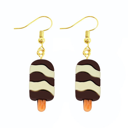 Black and White Ice Cream Funny Cute Resin Food Drop Earrings Women Creativity