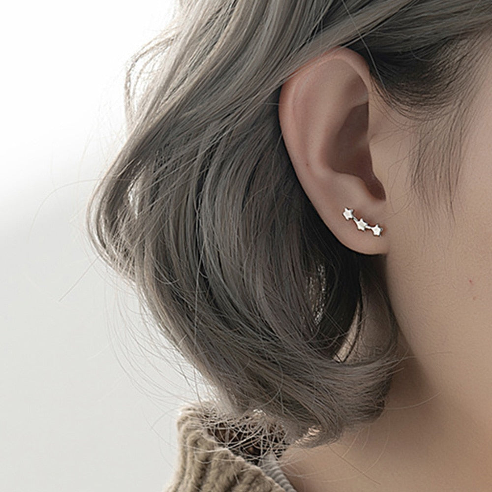 Minimalist Silver Color Small Star Stud Earrings For Women Geometric Jewelry