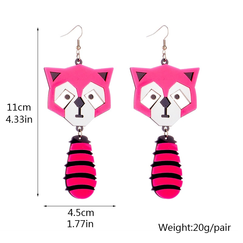 Pink Fox Drop Earrings Hip Hop Art Women Party Jewelry Ear Fashion Pendant