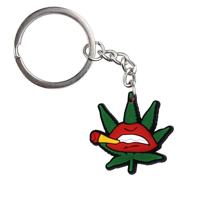 Green Leaf Hemp Leaf Design Keychain Cartoon Creative Gift Key Holder Keyring