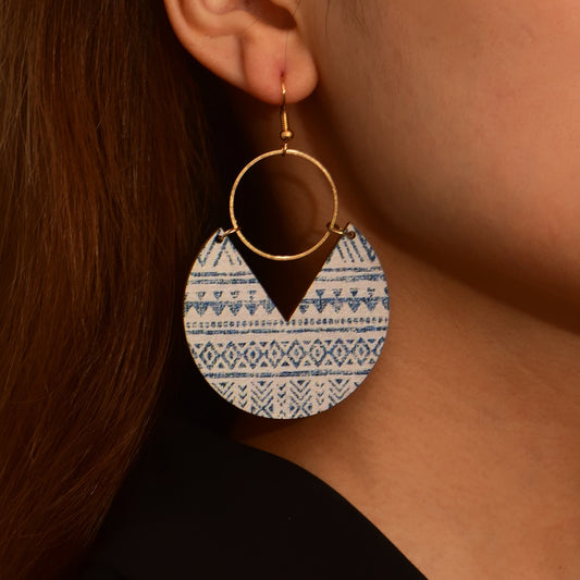 Blue Print Geometric Drop Earrings Cartoon Art Women Party Jewelry Ear Fashion