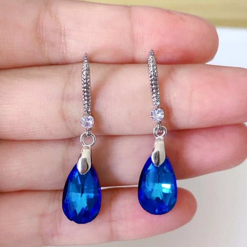 Drop Shaped Crystal Dangle Earrings Women Fashion Modern Accessories Cute