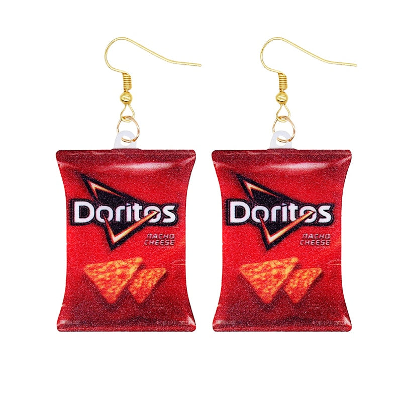 19 Styles Acrylic Snacks Potato Chips Mix Bags Design Dangle Earrings Women