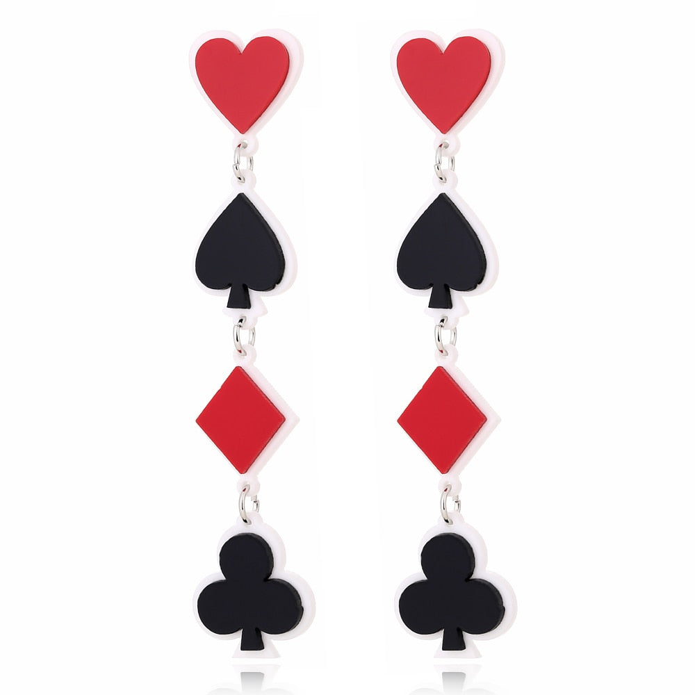 Playing Card Symbols Drop Earrings Women Travel Fashion Cartoon Earrings