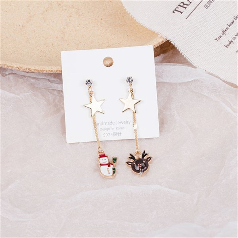 Snowman and Deer Drop Earrings Women Party Cute Art Jewelry Dangle Gifts