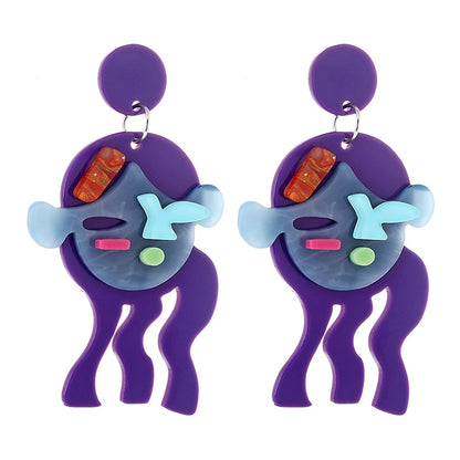 Purple Girl Acrylic Drop Earrings Women Travel Fashion Cartoon Earrings Creative