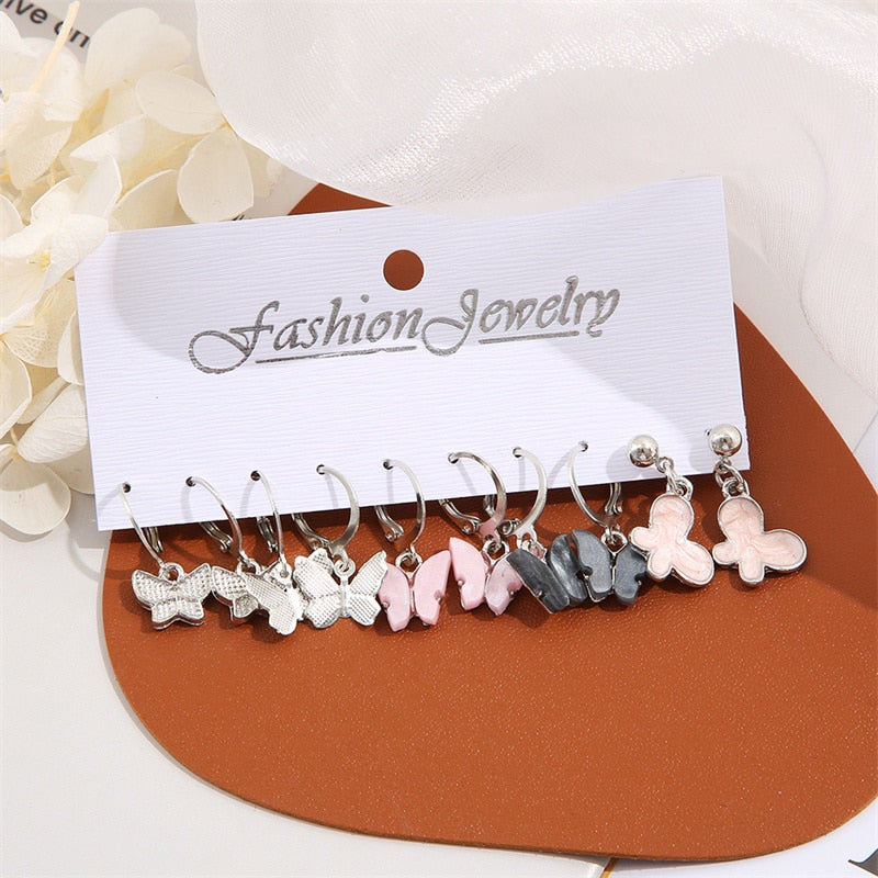 13 Styles 5-6 Pairs Set Heart Butterfly Dangle Earrings for Girls Women Birthday