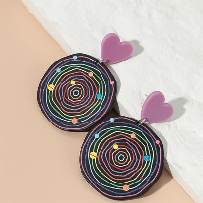 Colorful Rings Drop Earrings Female Travel Cartoon Earrings Creative Art Jewelry