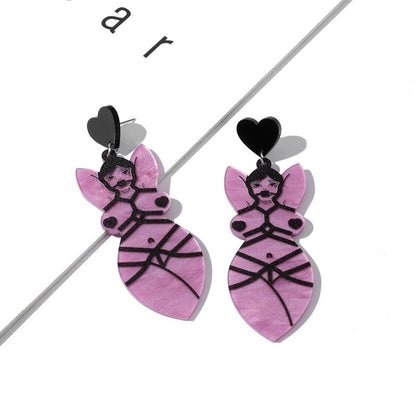 Pink Women Shape Drop Earrings Female Travel Cartoon Earrings Creative Art