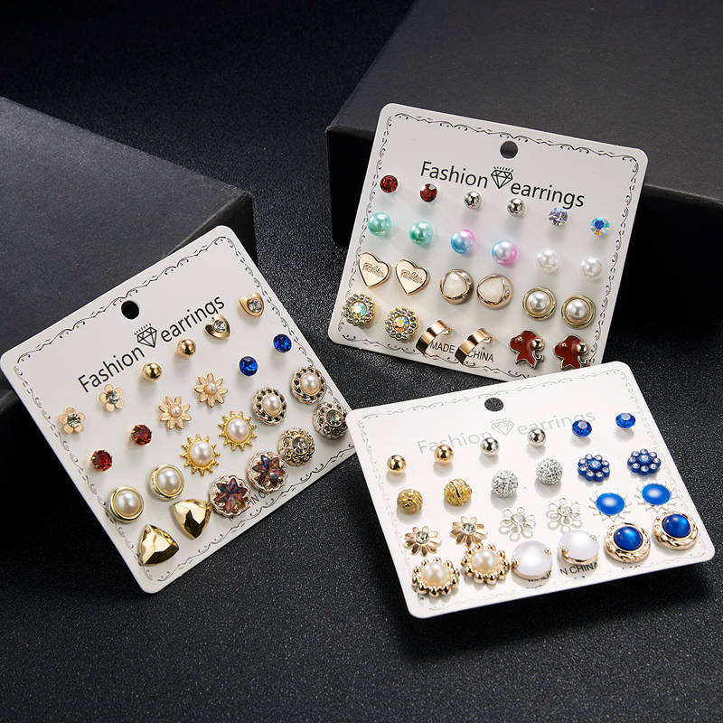 21 Styles 12-20 Pairs Set Butterfly Star Heart Rose Flower Stud Earrings Women