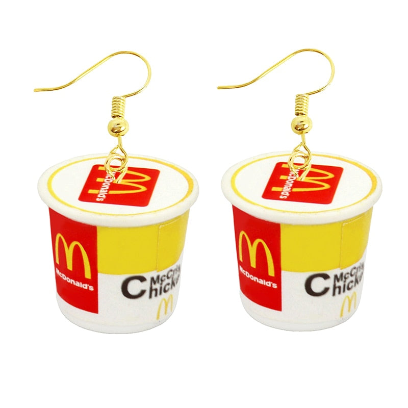 Chicken Box Funny Cute Resin Food Drop Earrings Women Creativity Jewelry Cute