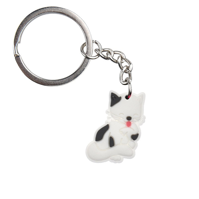 Black White Kitty Keychain Cartoon Creative Gift Key Holder Keyring Anime