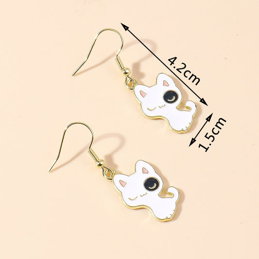 White Cat Black Eye Drop Earrings Women Creativity Jewelry Cute Earring Girls