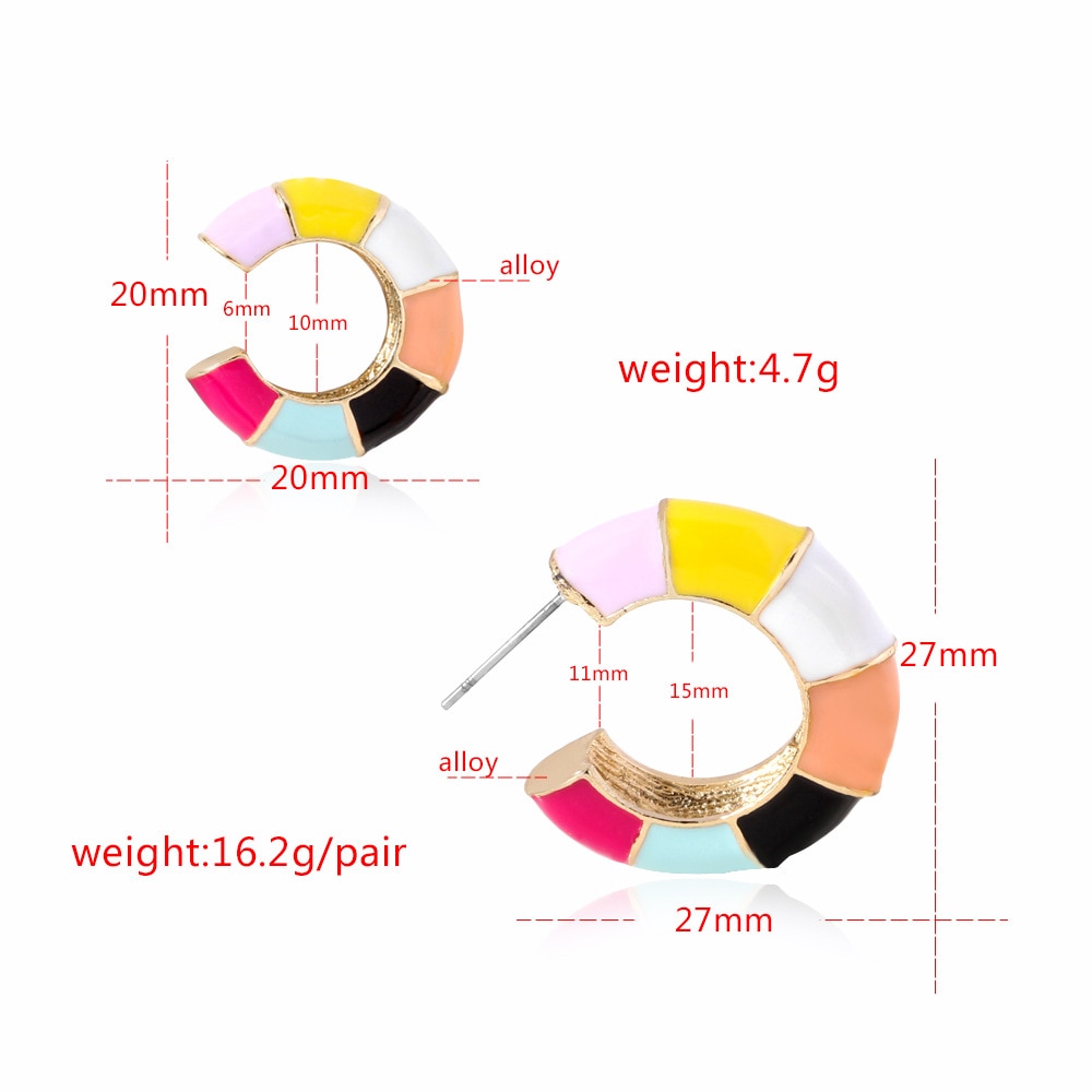 Colorful C-shaped Hoop Earrings Cartoon Art Women Party Jewelry Ear Fashion