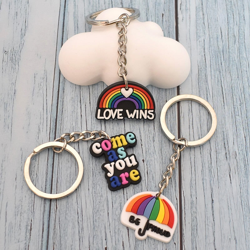 18 Styles Love is Love Pride Rainbow Pendant PVC Keychain with Car Bag Key Chain