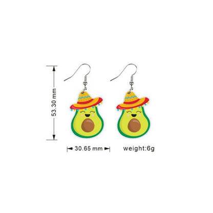 Avocado Hat Mexican Pattern Drop Earrings Women Travel Fashion Cartoon Earrings