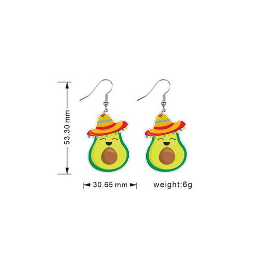 Avocado Hat Mexican Pattern Drop Earrings Women Travel Fashion Cartoon Earrings