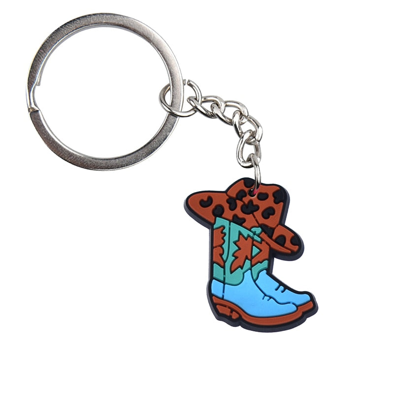 18 Styles Farm Keychain Cowgirl Cowboy Boots Cowboy Hat Key Ring Alloy Key