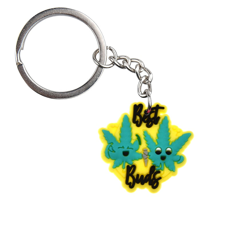 15 Styles Green Leaf High Vibes Style Keychain Car Keyring Cartoon Creative