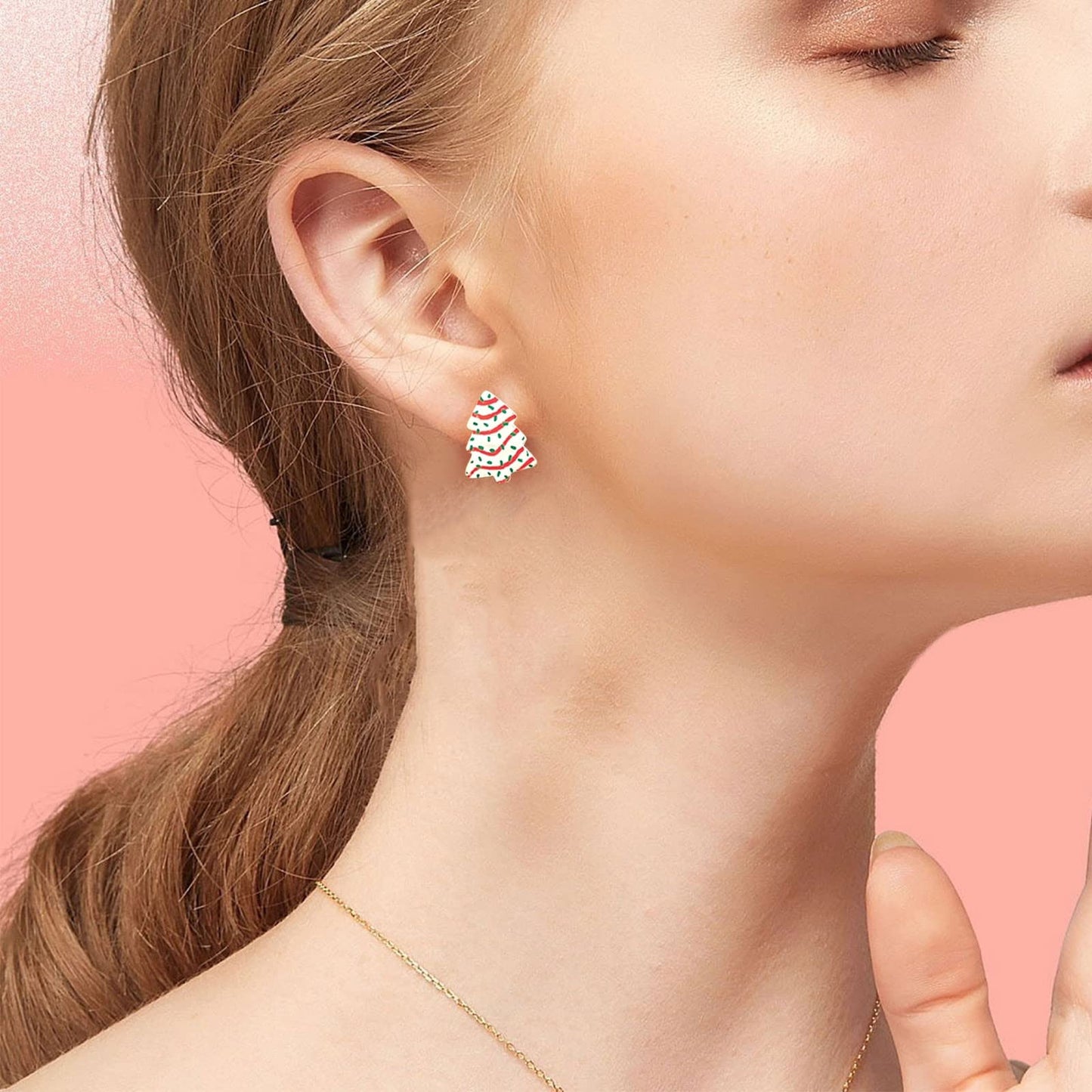 Christmas Tree Drop Earrings for Women Christmas Plaid Print PU Leather Earrings