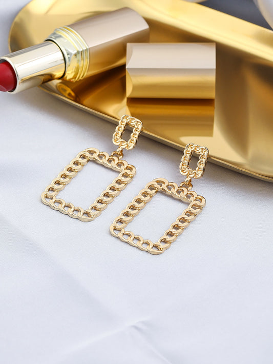 Chain Design Rectangular Drop Earrings Women Girl Fashion Trendy Jewelry