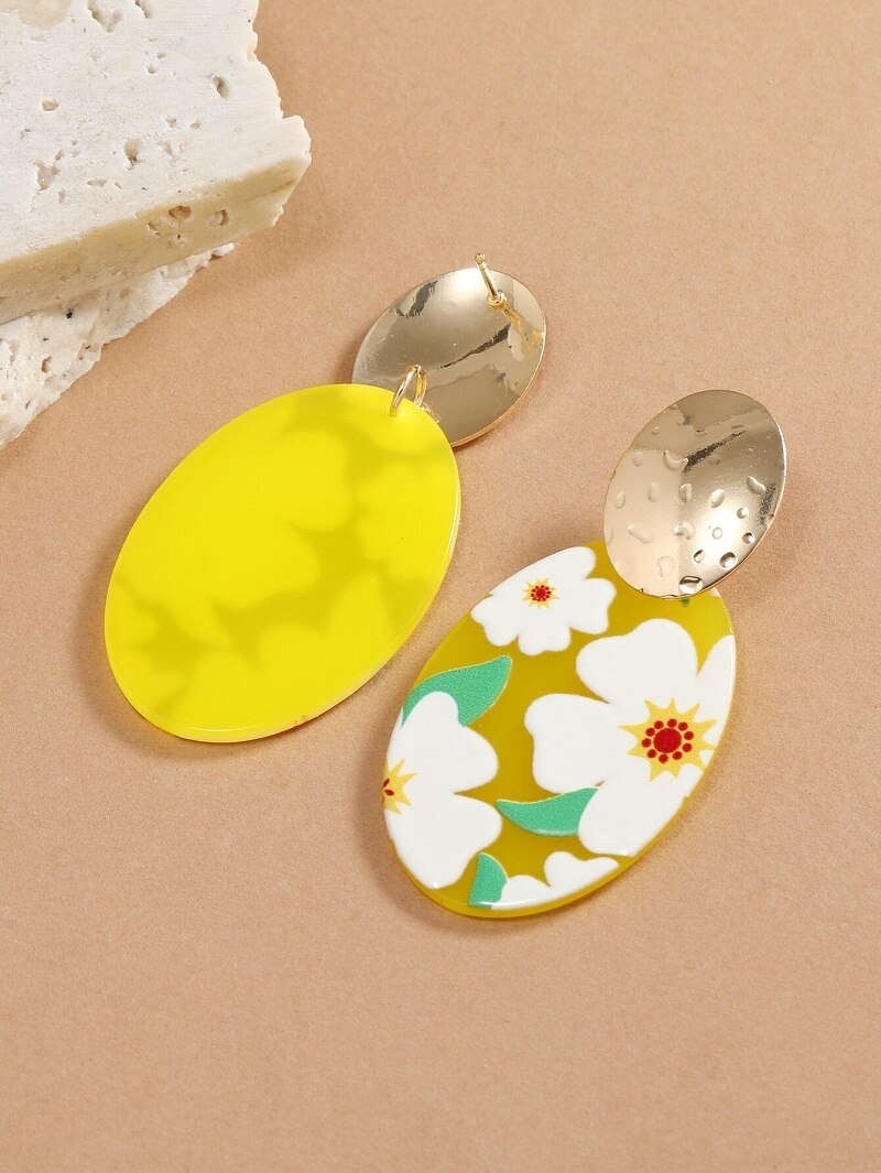 Floral Pattern Oval Lady Cute Dangle Earrings for Women Jewelry Girls Earrings