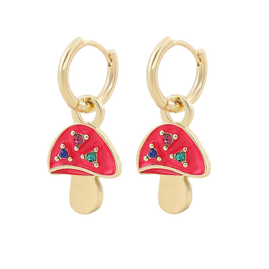 Hot Pink Mushroom Drop Earrings Cartoon Art Women Party Jewelry Ear Fashion