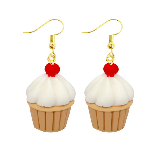 Vanilla Cupcake Funny Cute Resin Food Drop Earrings Women Creativity Jewelry