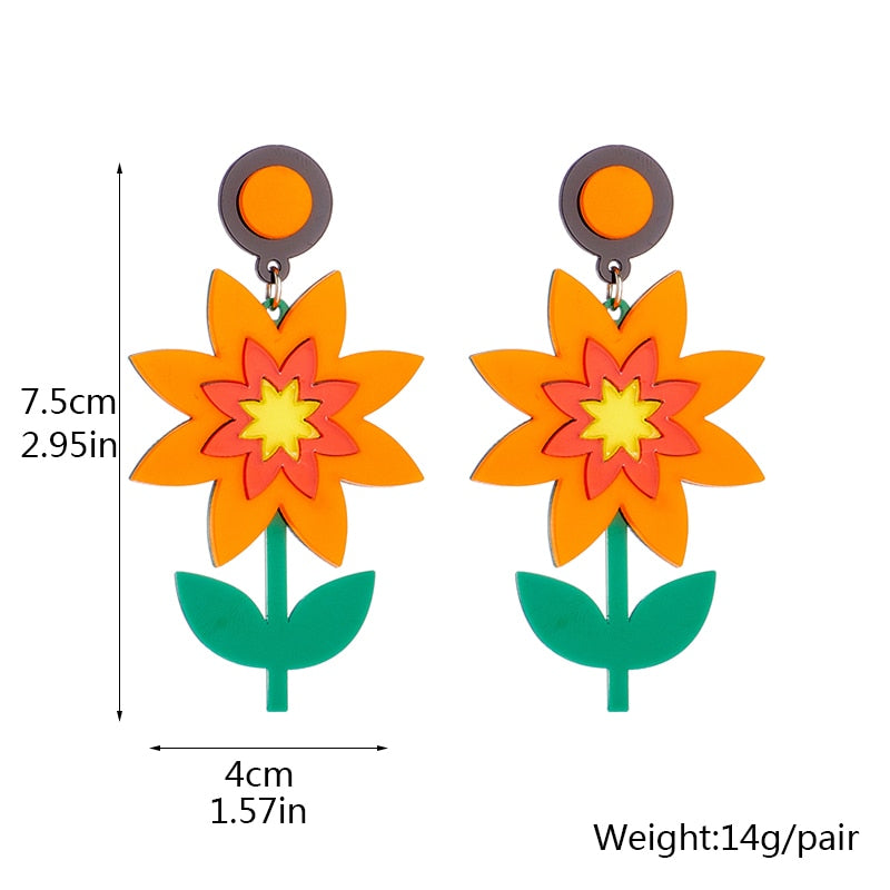 Orange Flower Drop Earrings Hip Hop Art Women Party Jewelry Ear Fashion Pendant