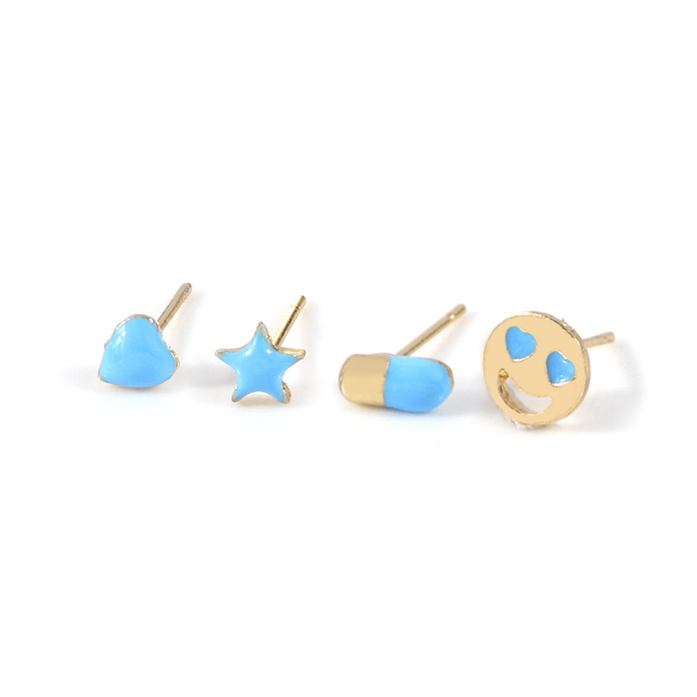 Blue 5Pcs Set Vintage Hanging Stud Hoop Earrings Hip Hop Women Party Gift