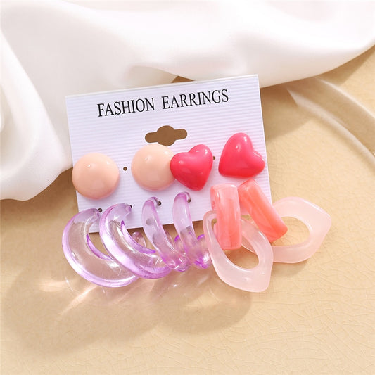 5 Pairs Candy Color Cute Acrylic Drop Dangle Earrings Trendy Jewelry Creative