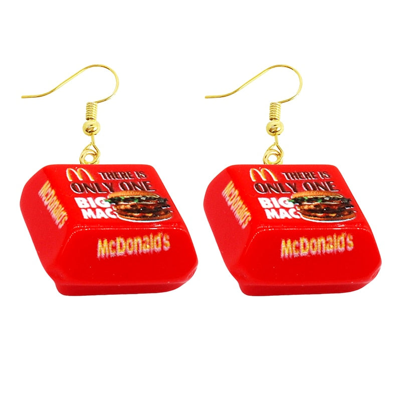 Burger Box Funny Cute Resin Food Drop Earrings Women Creativity Jewelry Cute