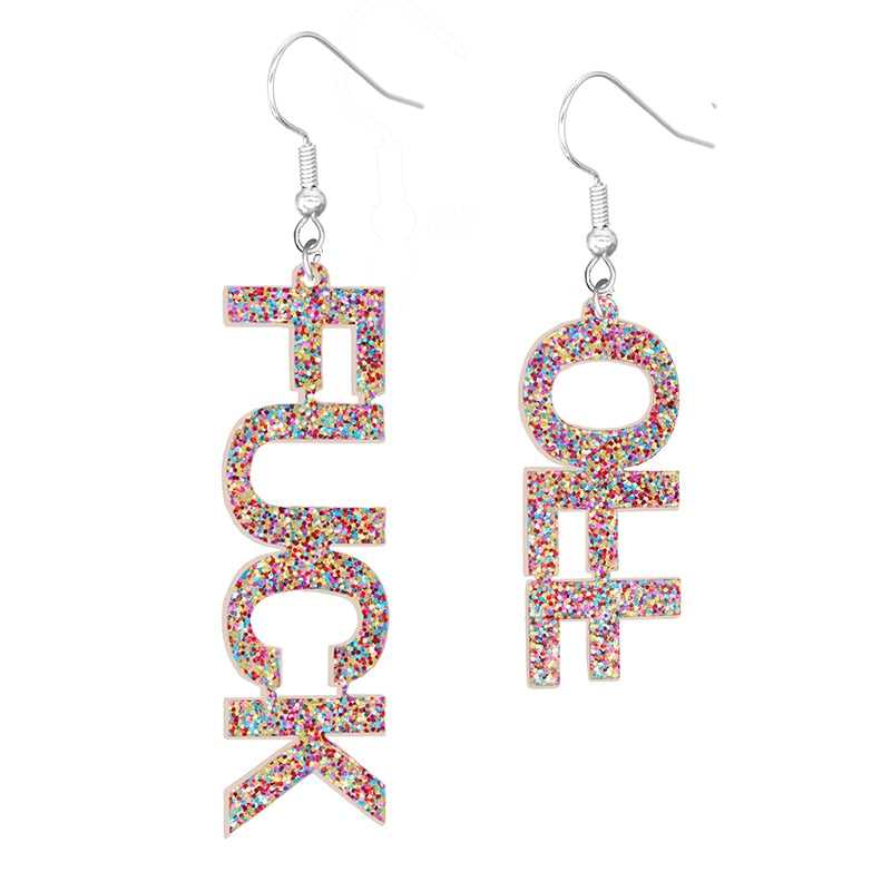 Glitter Letter Drop Earrings Women Fashion Creative Art Cute Stylish Jewelry