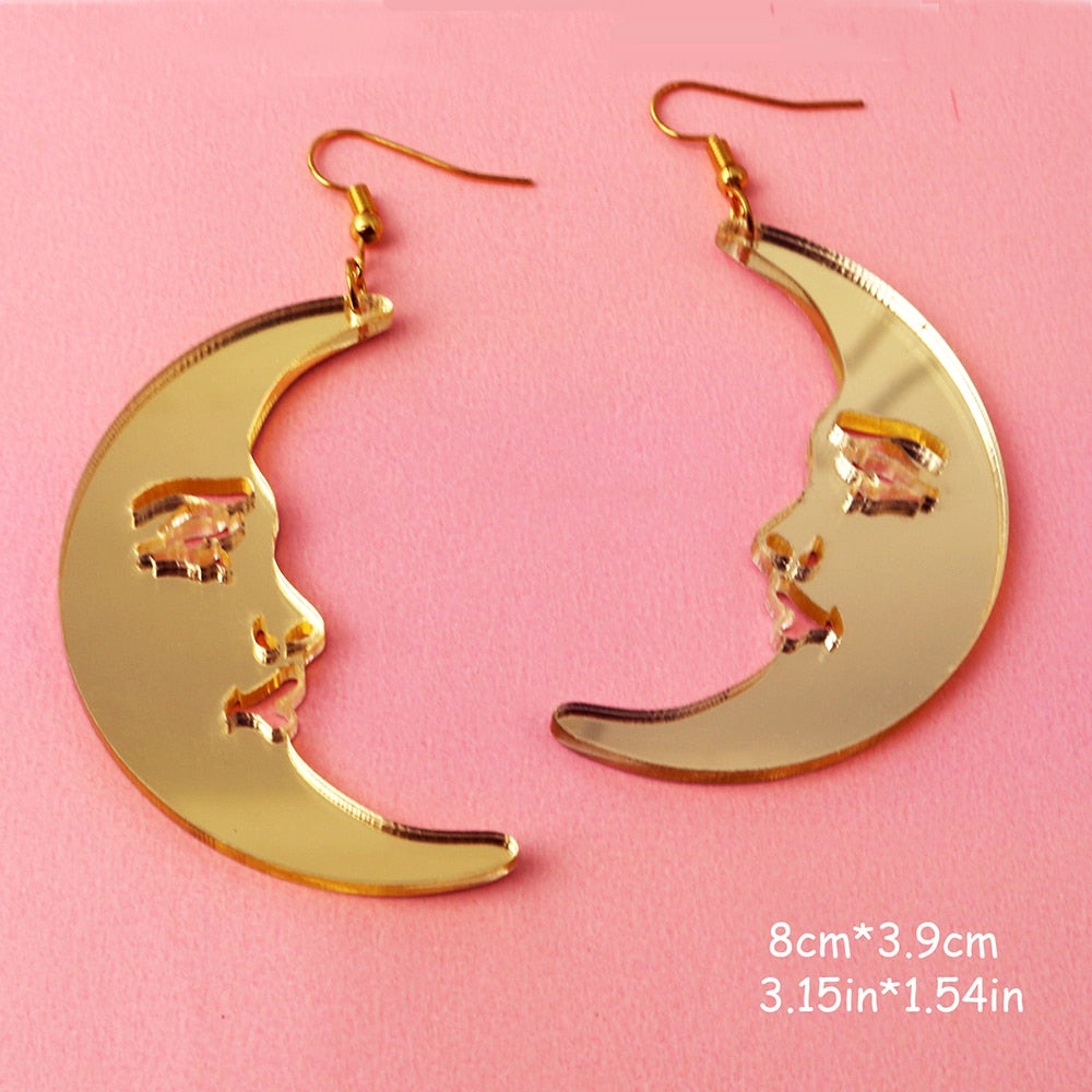 Moon Face Drop Earrings Women Art Fashion Cartoon Earrings Creative Jewelry