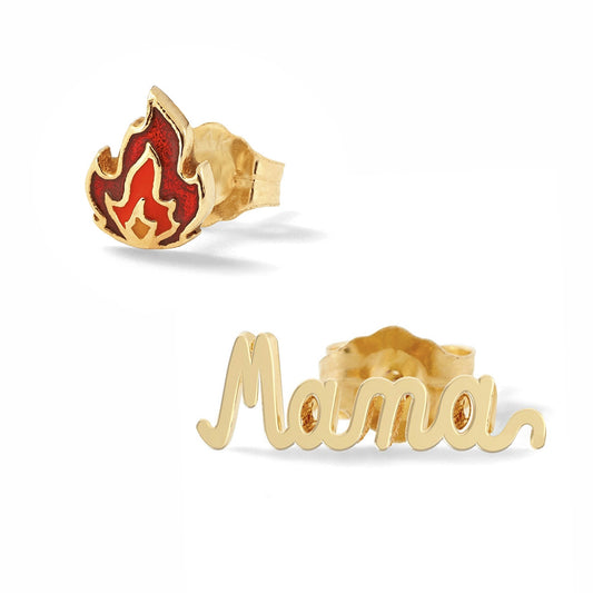 Fire Shaped Mama Letter  Set Mash Up Oil Dripping Street Fashion Women Earrings