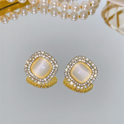 Faux Opal Rhinestone Lady Cute Stud Earrings for Women Jewelry Girls Earrings