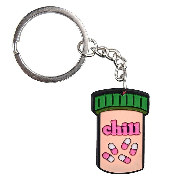 Chill Pills Bottle Keyring Gift for Nurse Doctor Medical Personnel Cute Cartoon