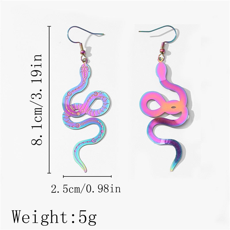 6 Styles Colorful Holographic Snake Cross Moon Dangle Earrings Women Charms